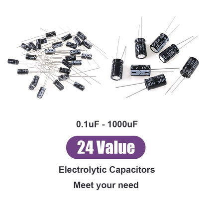 Ultimate 240-Piece Electrolytic Capacitor Assortment Kit - 24 Varieties (0.1µF to 1000µF) for TVs, Monitors, Radios, and More!