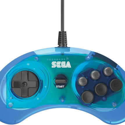 Official Sega Genesis USB Controller 6-Button Arcade Pad for Sega Genesis Mini, PS3, PC, Mac, Steam, Switch - USB Port - (Clear Blue)