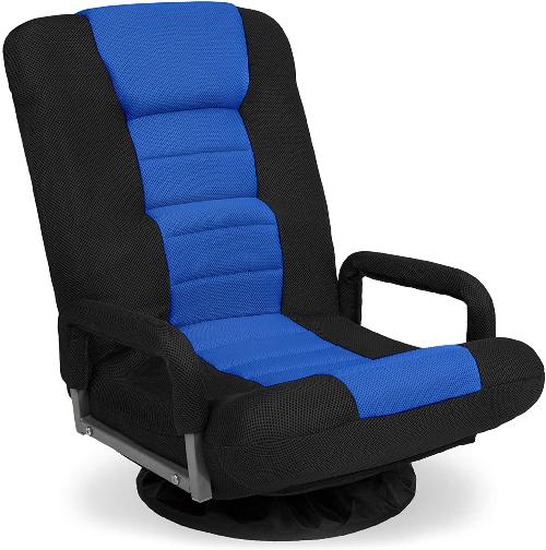 Ergonomic 360° Swivel Gaming Chair - Versatile Floor Rocker with Lumbar Support, Armrests & Adjustable Backrest - Black/Blue