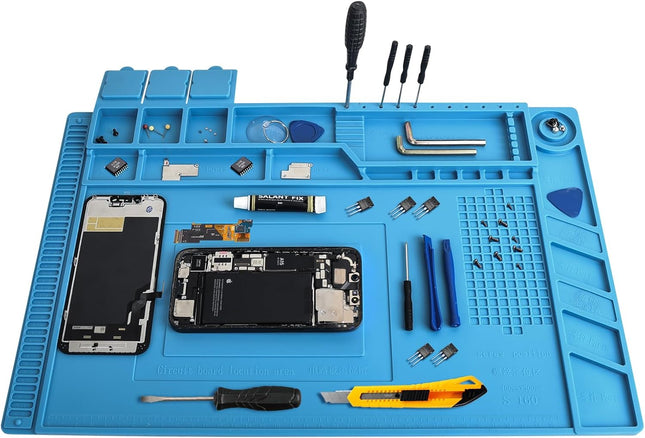 Premium Heat Resistant Soldering Mat - 932°F Silicone Anti-Static Work Mat for Electronics Repair - 17.7'' x 11.8'' - Ideal for Mobile Phones, Computers, and More