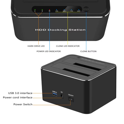 Dual Bay USB 3.0 Hard Drive Docking Station for 2.5"/3.5" HDD/SSD - High-Speed Offline Clone Support