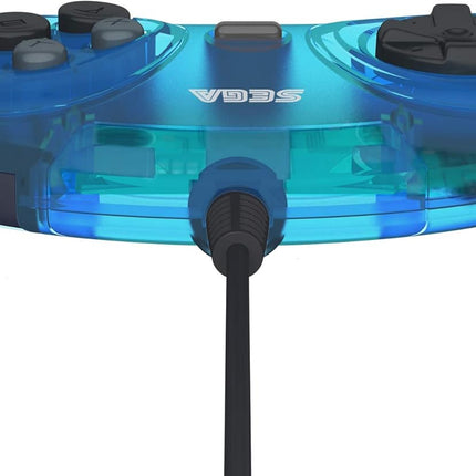 Official Sega Genesis USB Controller 6-Button Arcade Pad for Sega Genesis Mini, PS3, PC, Mac, Steam, Switch - USB Port - (Clear Blue)