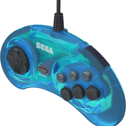 Official Sega Genesis USB Controller 6-Button Arcade Pad for Sega Genesis Mini, PS3, PC, Mac, Steam, Switch - USB Port - (Clear Blue)