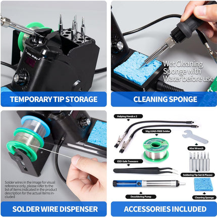 60W Precision Soldering Iron Station Kit - Digital Display, Helping Hands, Extra Tips & Lead-Free Solder Included!