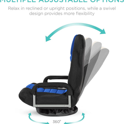 Ergonomic 360° Swivel Gaming Chair - Versatile Floor Rocker with Lumbar Support, Armrests & Adjustable Backrest - Black/Blue