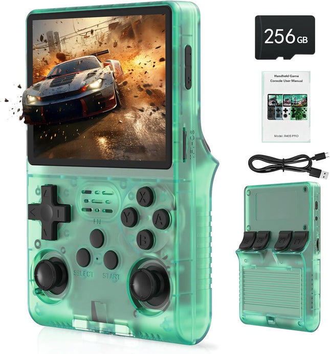 30,000-in-1 R40S PRO Handheld Game Console - 3.5" IPS Screen Mini Retro Arcade with 256GB TF Card - Portable & Rechargeable (Green)