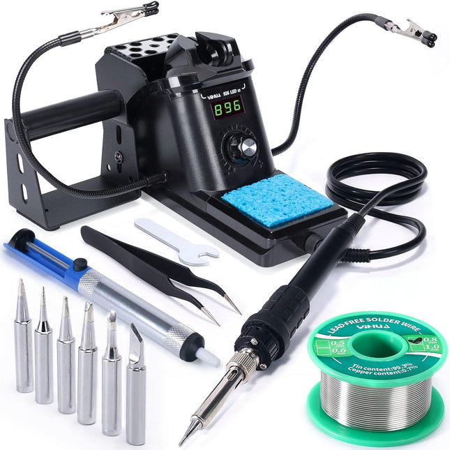 60W Precision Soldering Iron Station Kit - Digital Display, Helping Hands, Extra Tips & Lead-Free Solder Included!