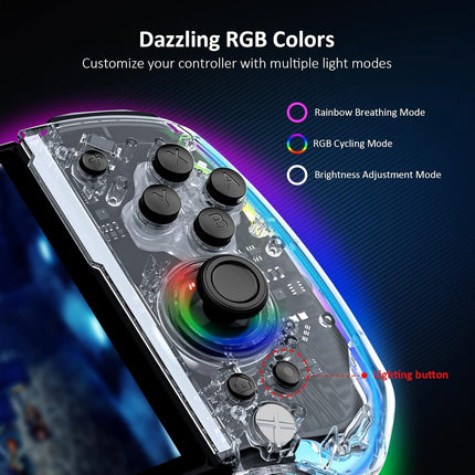 Gripcon (Gen 2), No Deadzone, Enhanced Switch/Switch OLED Controller for Handheld Mode, Adjustable LED Light, Ergonomic Design, 6-Axis Gyro, Turbo, Mapping, Clear Ice