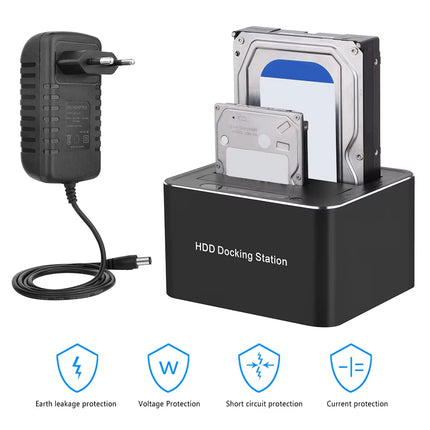 Dual Bay USB 3.0 Hard Drive Docking Station for 2.5"/3.5" HDD/SSD - High-Speed Offline Clone Support