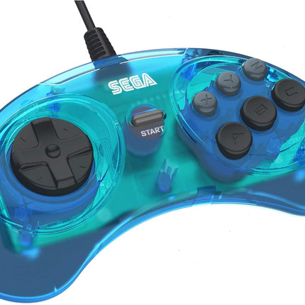 Official Sega Genesis USB Controller 6-Button Arcade Pad for Sega Genesis Mini, PS3, PC, Mac, Steam, Switch - USB Port - (Clear Blue)