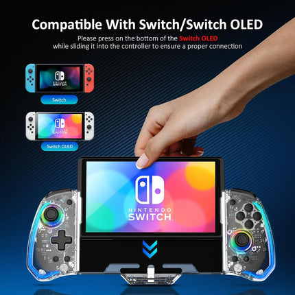 Gripcon (Gen 2), No Deadzone, Enhanced Switch/Switch OLED Controller for Handheld Mode, Adjustable LED Light, Ergonomic Design, 6-Axis Gyro, Turbo, Mapping, Clear Ice