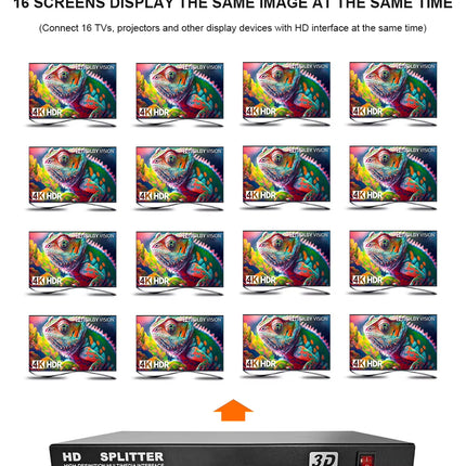 4K 1x16 HD Splitter - Multi-Screen Video Distributor for PS3, PS4, XBOX, PC to Monitor/TV